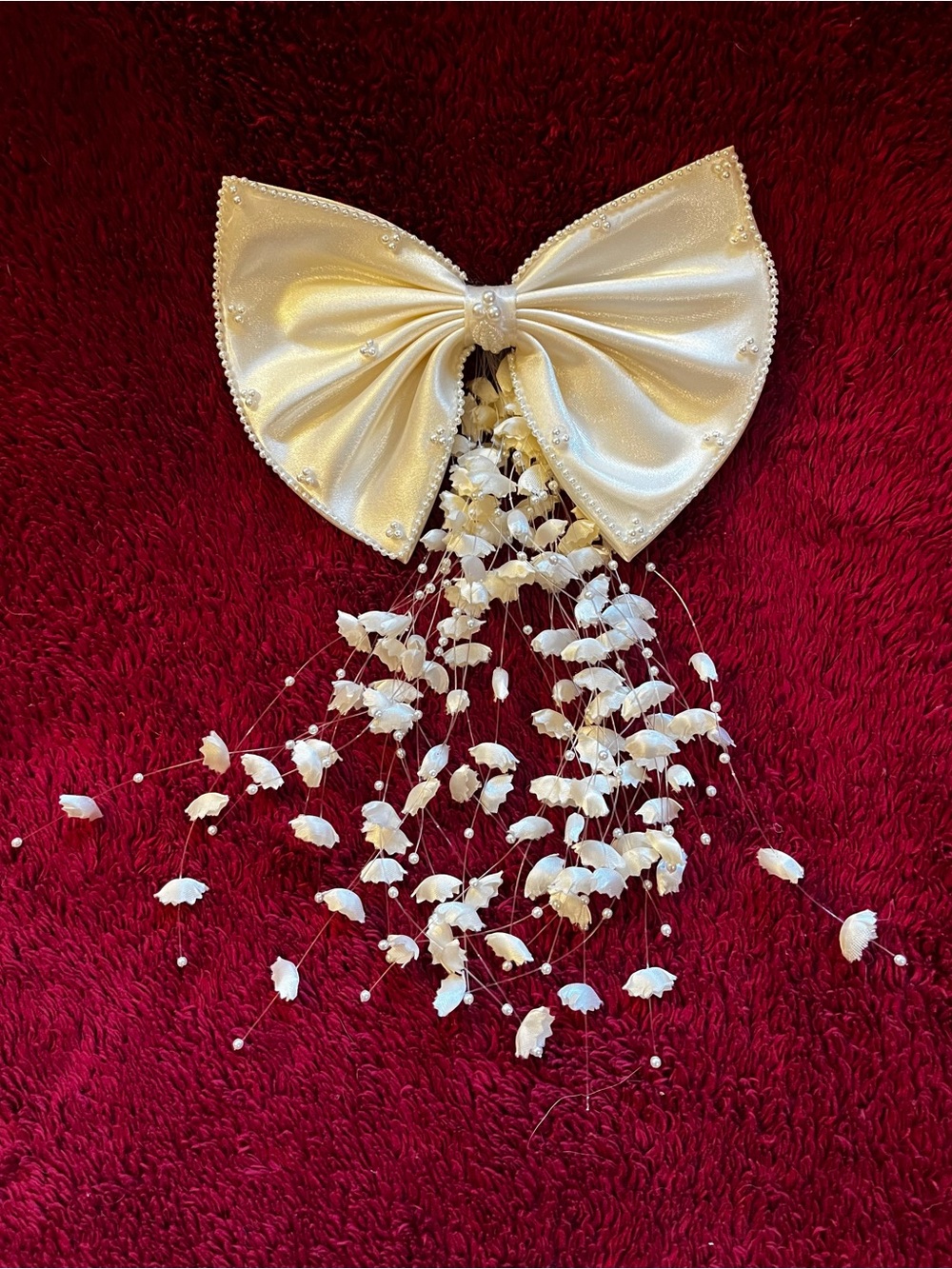 Bridal Hair Bow with Floral Cascade
